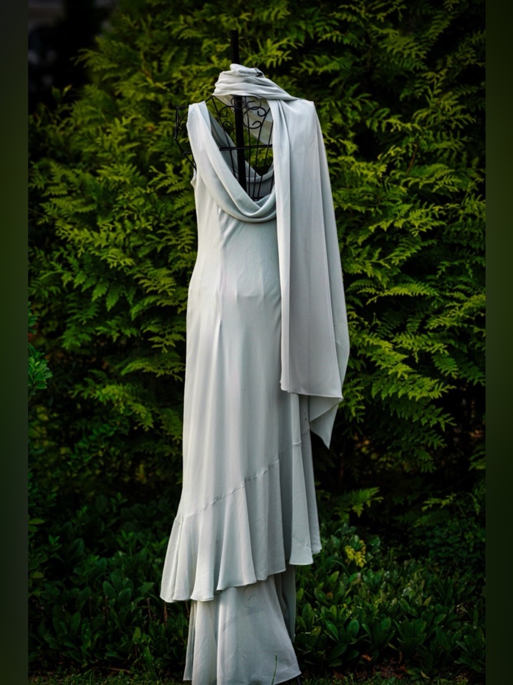 VTG Chadwick's Sage Green Chiffon Maxi Dress & Shawl Set - Size 10 - Picture 13 of 16